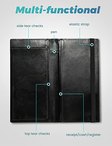 Yarnic Checkbook Cover for Personal Checkbook, Checkbook Holder with Pen Holder & Built-in Clear Plastic Divider for Duplicate Checks (Black & Rose Gold) - Image 2