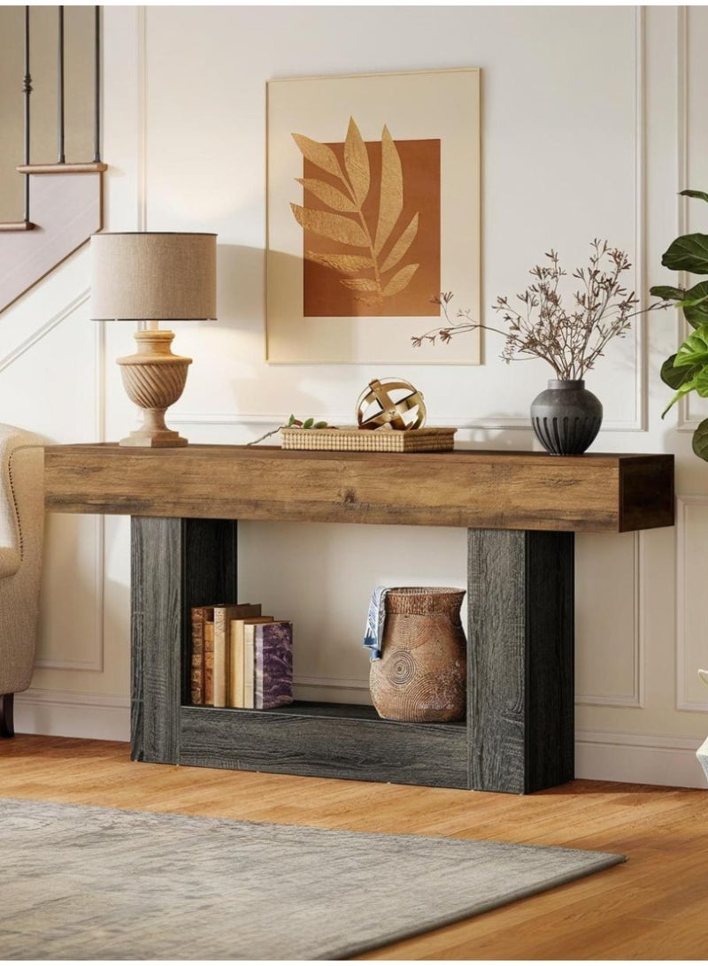 شو وو طاولة كونسول ضيقة للمدخل مع أرفف تخزين، طاولة أريكة خشبية طويلة لغرفة المعيشة والممر - Image 1