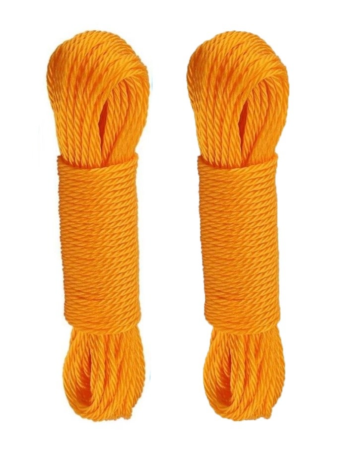 2 قطعه من حبل غسيل نايلون قوي  - 13 متر | حبال غسيل شديدة التحمل للملابس الخارجية - برتقالي - Image 1