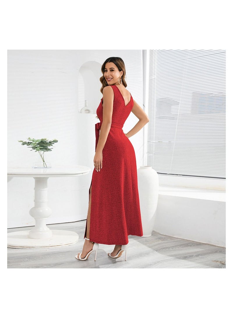 Loquat Sleeveless V-neck Party Dress Split Dress  - Image 2