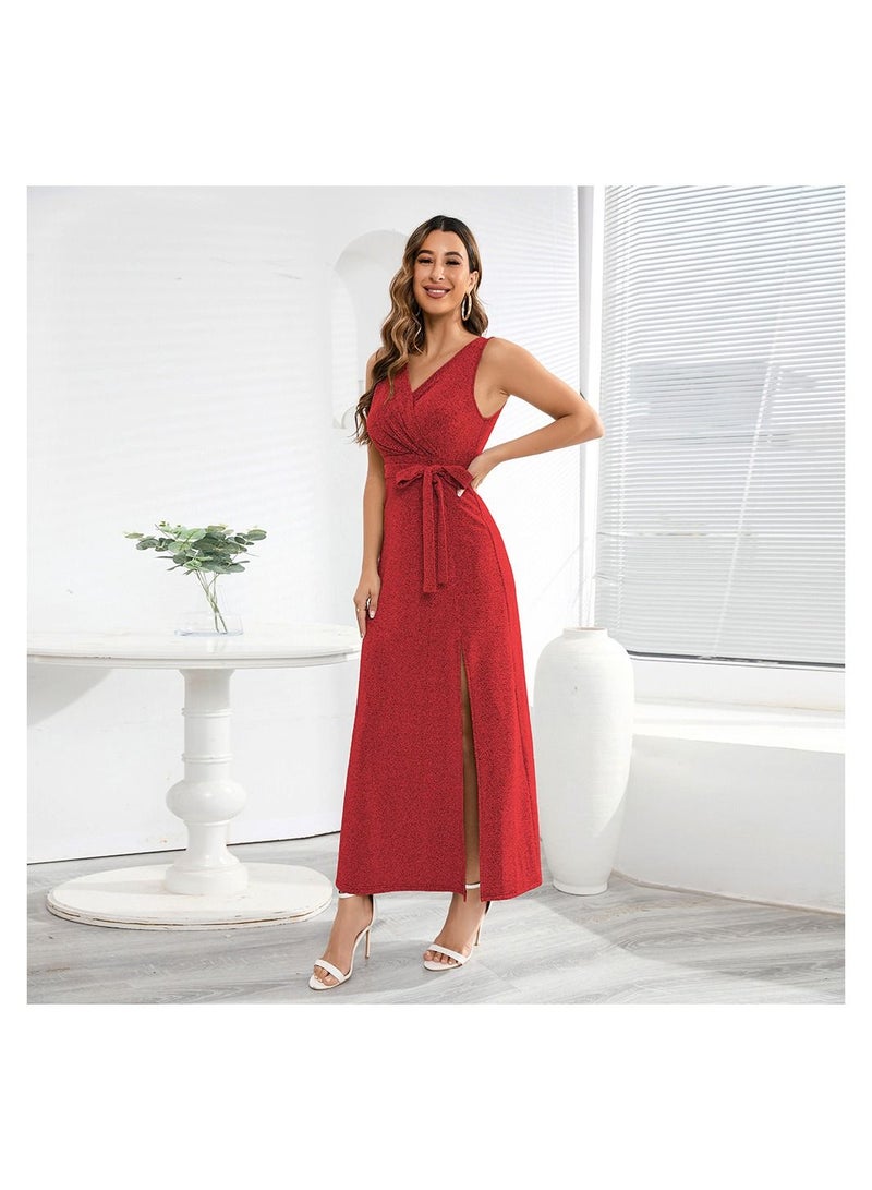 Loquat Sleeveless V-neck Party Dress Split Dress  - Image 3