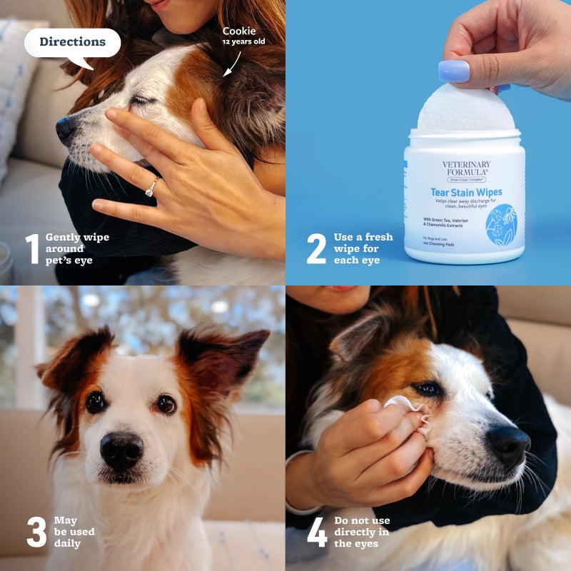 Veterinary Formula Smart Coat Complex Eye + Face Wipes for Dogs & Cats, 100 ct â€“ Gently Remove Tear Stains, Clean Facial Fur & Eye Discharge, Fragrance-Free, Pre-Moistened - Image 5