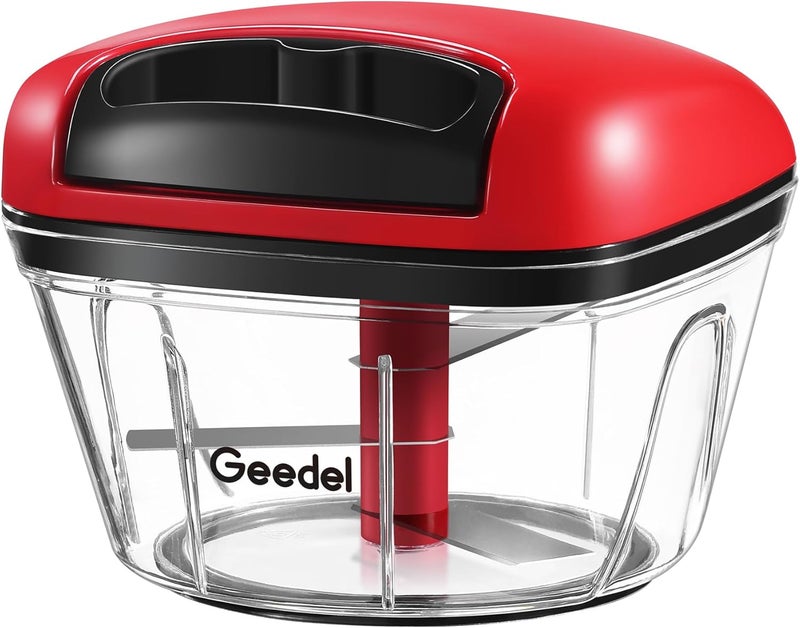 Geedel Manual Food Processor Vegetable Cutter, Pull Chopper with String, Food Chopper Vegetable Cutter for Veggies, Fruits, Salad, Onion, Nuts, Herbs, etc, 2 Cup(500ml), Red - Image 1