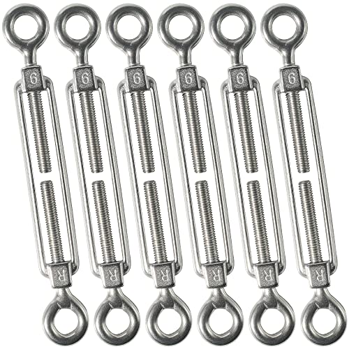 Cozihom M6 Eye & Eye/O to O Turnbuckle 304 Stainless Steel, Hardware Kit for Wire Rope Tension Heavy Duty, for Sun Shade, Tent Installation, Anti-Rust, 6 Packs - Image 1