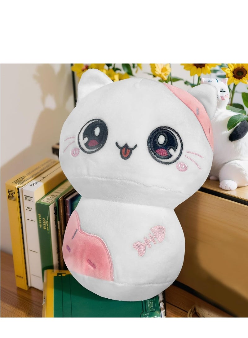 SYOSI 20cm White Pink Plush Stuffed Animal Pillow Soft Hugging Toy, Kawaii Kitten Plushies for Girls Baby Kids - Image 1