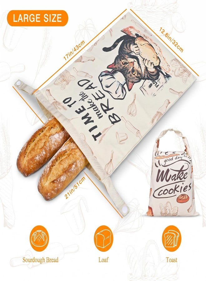 Janhavi Beeswax Bread Bags 2-Pack Reusable for Sourdough & Homemade Bread, Patent Pattern Sourdough XL Bread Bags, Natural Beeswax Keeps Bakes Fresh Longer, Linen Moisture-proof Lined with Buckle(The Cat) - Image 2
