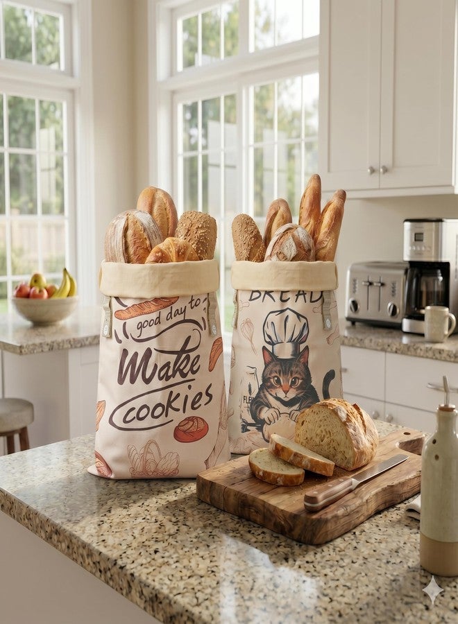 Janhavi Beeswax Bread Bags 2-Pack Reusable for Sourdough & Homemade Bread, Patent Pattern Sourdough XL Bread Bags, Natural Beeswax Keeps Bakes Fresh Longer, Linen Moisture-proof Lined with Buckle(The Cat) - Image 4