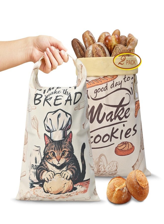 Janhavi Beeswax Bread Bags 2-Pack Reusable for Sourdough & Homemade Bread, Patent Pattern Sourdough XL Bread Bags, Natural Beeswax Keeps Bakes Fresh Longer, Linen Moisture-proof Lined with Buckle(The Cat) - Image 1