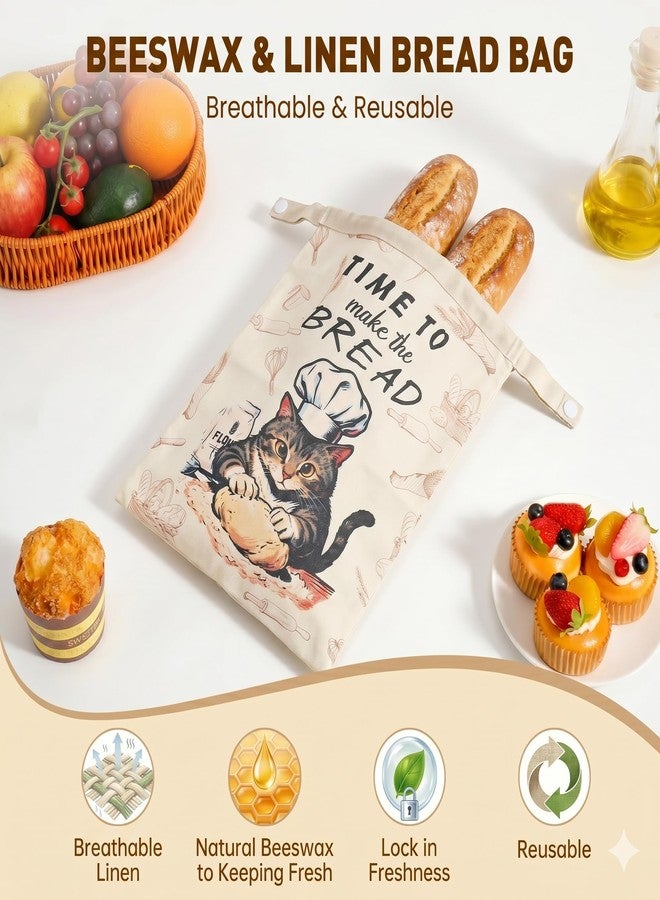 Janhavi Beeswax Bread Bags 2-Pack Reusable for Sourdough & Homemade Bread, Patent Pattern Sourdough XL Bread Bags, Natural Beeswax Keeps Bakes Fresh Longer, Linen Moisture-proof Lined with Buckle(The Cat) - Image 5