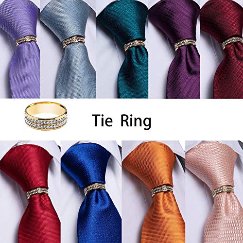 DiBanGu Mens Tie Set Silk Necktie and Gold Tie Ring Pocket Square Cufflinks Formal Business Wedding Ties with Gift Box, Blue - Image 4