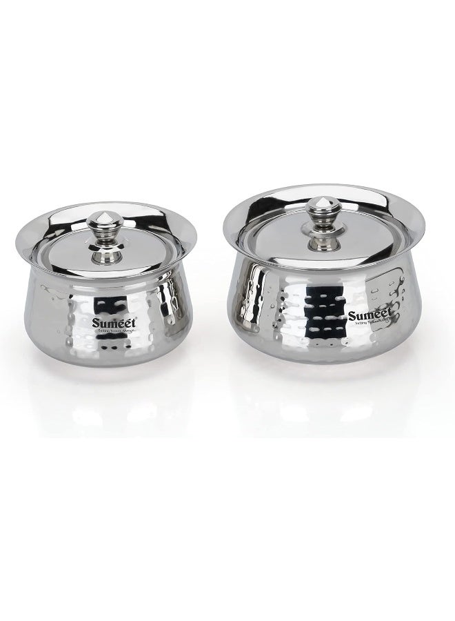 سوميت طقم أواني طهي من الفولاذ المقاوم للصدأ بتصميم مطروق يدويًا مع غطاء للمطبخ، طقم من 2 قطع، 460 مل و650 مل، فضي - Image 1