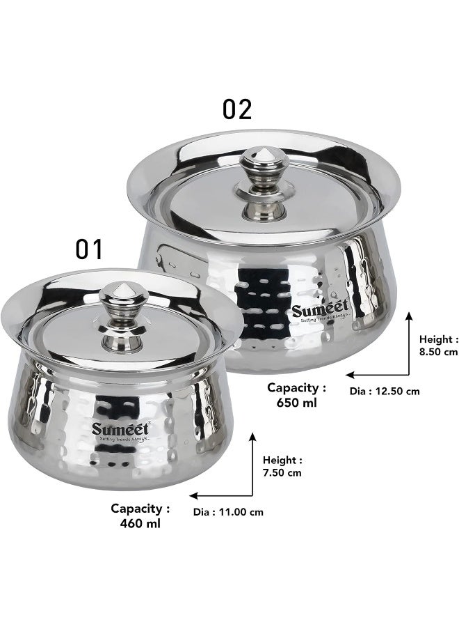 سوميت طقم أواني طهي من الفولاذ المقاوم للصدأ بتصميم مطروق يدويًا مع غطاء للمطبخ، طقم من 2 قطع، 460 مل و650 مل، فضي - Image 4