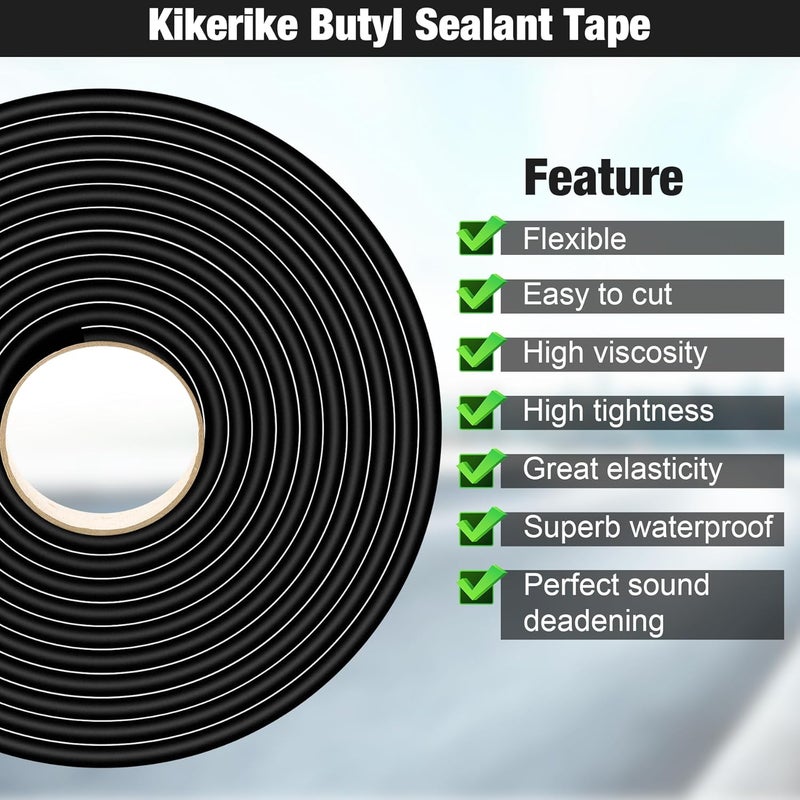 Kikerike Butyl Rubber Tape Headlight Glue Sealant Rope 14.8Ft Diameter 9.5mm Butyl Putty Foam Strip Butyl Rubber Caulk Sealer for Automotive(Car RV Truck Marine) Window Door Windshield Sealing - Black, 2 Rolls - Image 3