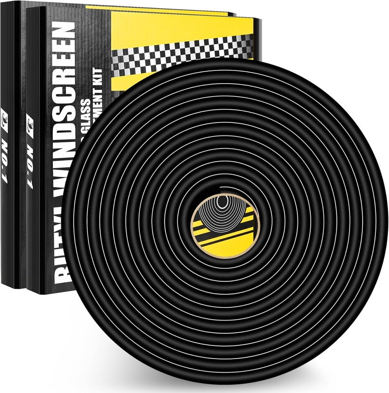 Kikerike Butyl Rubber Tape Headlight Glue Sealant Rope 14.8Ft Diameter 9.5mm Butyl Putty Foam Strip Butyl Rubber Caulk Sealer for Automotive(Car RV Truck Marine) Window Door Windshield Sealing - Black, 2 Rolls - Image 1