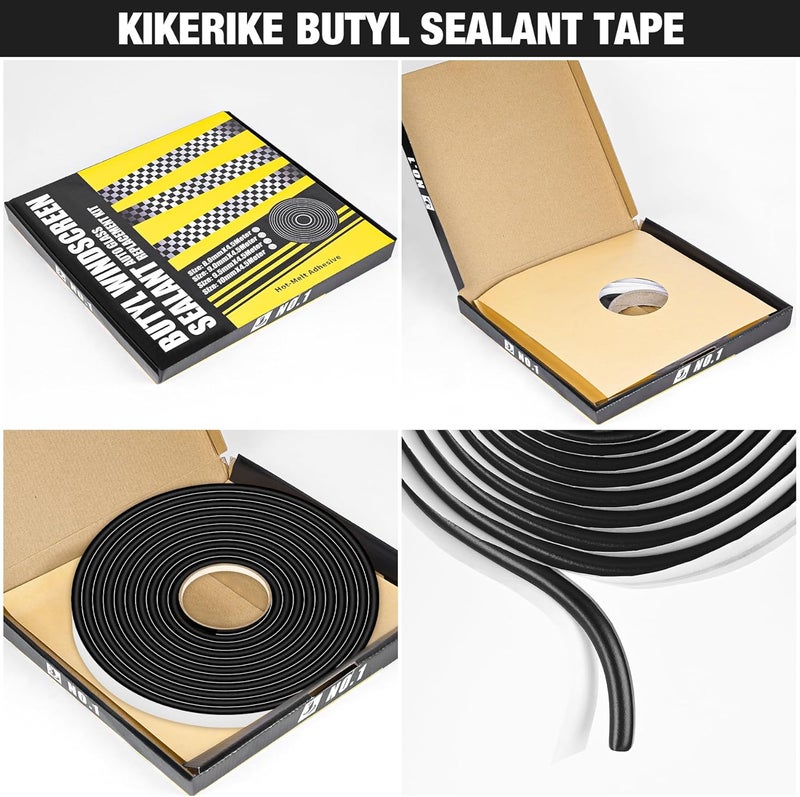 Kikerike Butyl Rubber Tape Headlight Glue Sealant Rope 14.8Ft Diameter 9.5mm Butyl Putty Foam Strip Butyl Rubber Caulk Sealer for Automotive(Car RV Truck Marine) Window Door Windshield Sealing - Black, 2 Rolls - Image 5