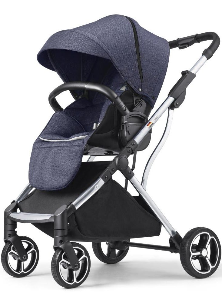 GOKKE Reversible Baby Stroller with 5 Point Safety Harness, Compact Fold, Forward & Rear Facing, 0-36 Months, Navy Blue - B08NB - Image 1