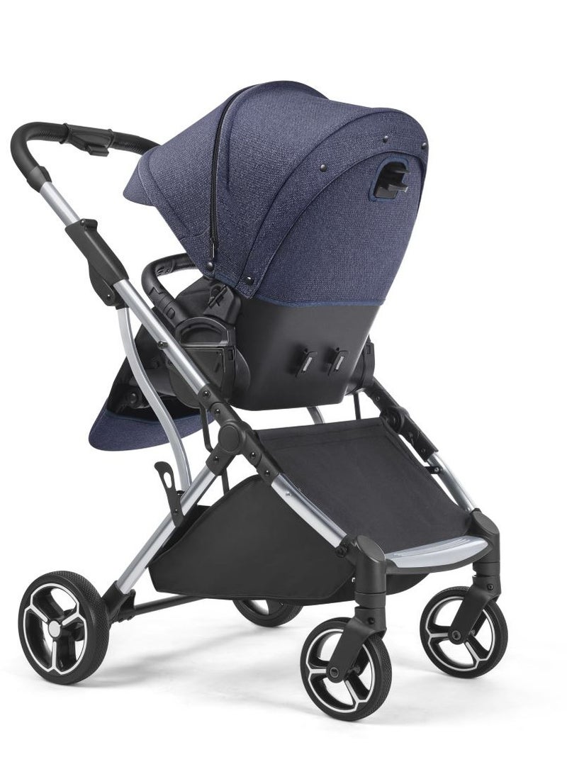 GOKKE Reversible Baby Stroller with 5 Point Safety Harness, Compact Fold, Forward & Rear Facing, 0-36 Months, Navy Blue - B08NB - Image 2