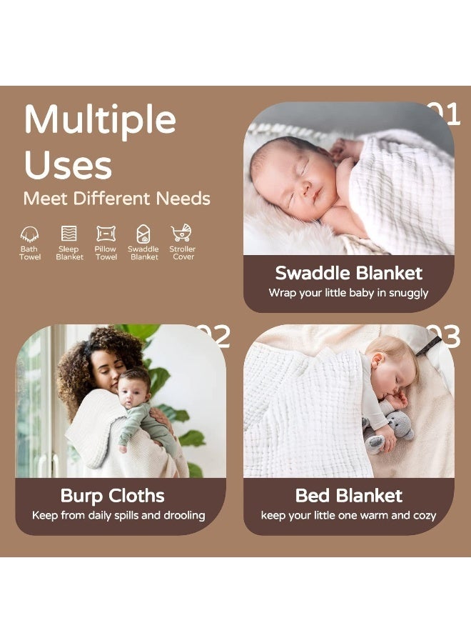 Yoofoss Hooded Baby Towels for Newborn 2 Pack 100% Muslin Organic Cotton Baby Bath Towel with Hood for Babies, Infant, Toddler and Kids, 32x32Inch, Soft and Absorbent Newborn Essential,White-2 Pack - Image 3
