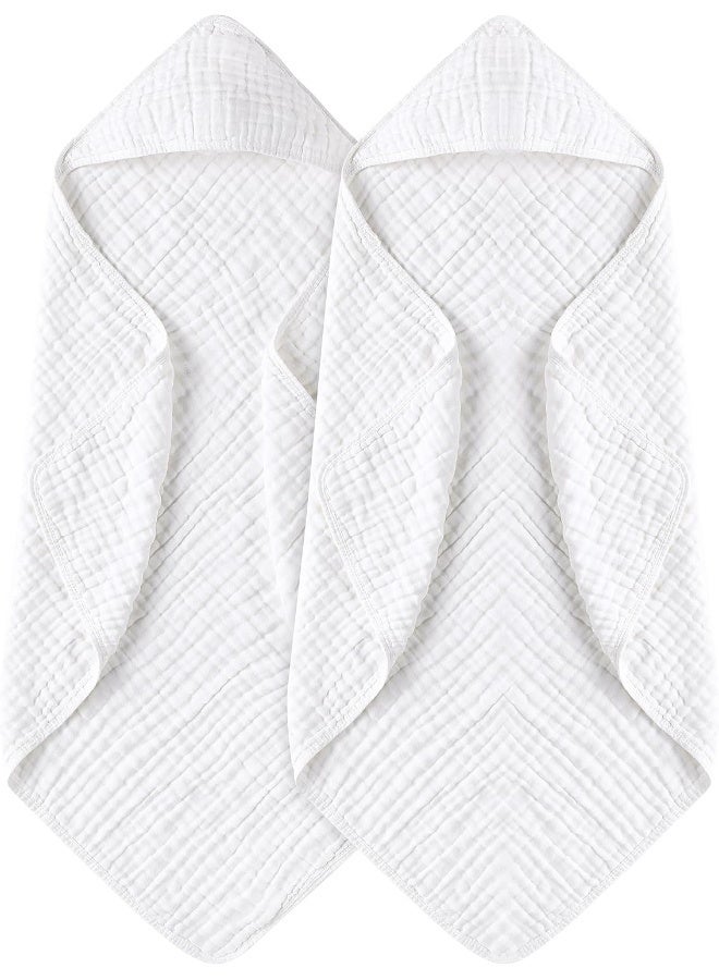 Yoofoss Hooded Baby Towels for Newborn 2 Pack 100% Muslin Organic Cotton Baby Bath Towel with Hood for Babies, Infant, Toddler and Kids, 32x32Inch, Soft and Absorbent Newborn Essential,White-2 Pack - Image 1