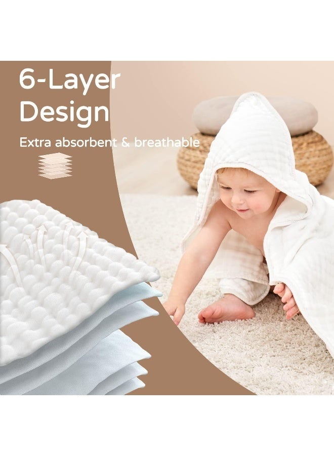 Yoofoss Hooded Baby Towels for Newborn 2 Pack 100% Muslin Organic Cotton Baby Bath Towel with Hood for Babies, Infant, Toddler and Kids, 32x32Inch, Soft and Absorbent Newborn Essential,White-2 Pack - Image 4