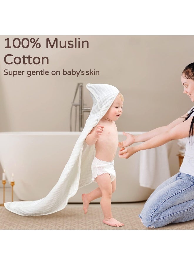Yoofoss Hooded Baby Towels for Newborn 2 Pack 100% Muslin Organic Cotton Baby Bath Towel with Hood for Babies, Infant, Toddler and Kids, 32x32Inch, Soft and Absorbent Newborn Essential,White-2 Pack - Image 2