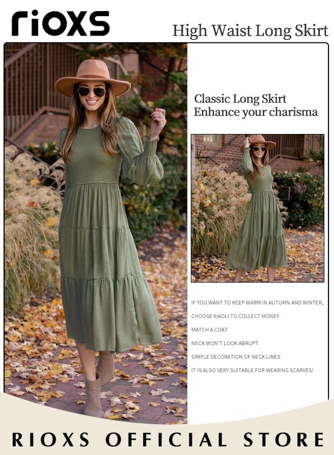 RIOXS Women'sMaxi Dresses,Crew Neck Fall Dress,Casual Long Sleeve Bohemian Dresses,Relaxed Fit Tiered Dress For Women,Ladies A-Line Wrap Dress or Party/Wedding/Feast/Business/Daily Wear  - Image 4