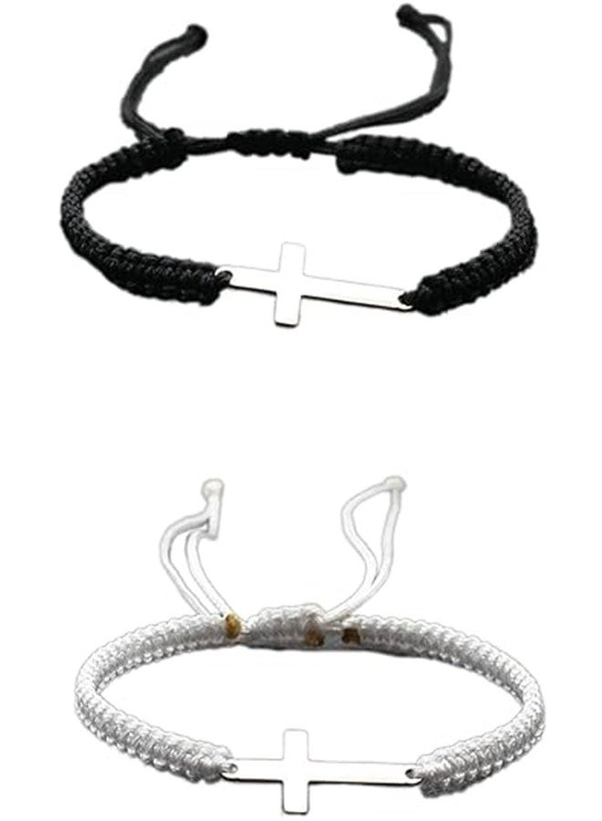 SCRDPRAD 2pcs Handmade Cross Colorful Adjustable Braided String Sideways Friendship Couple Rope Bangle Bracelet Hope Faith Christian Religious Lucky Protection Lucky Jewelry-set 1 - Image 1