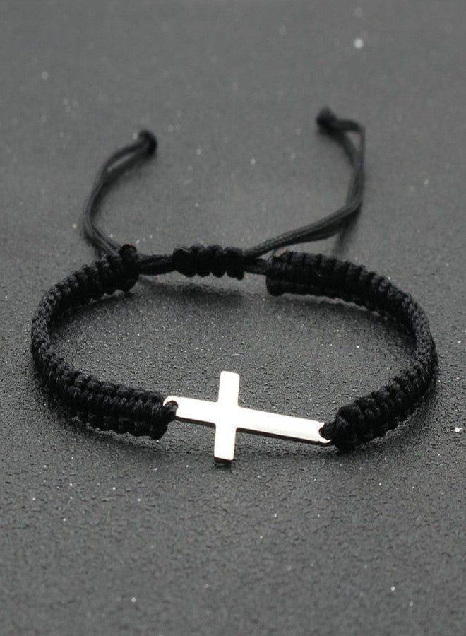 SCRDPRAD 2pcs Handmade Cross Colorful Adjustable Braided String Sideways Friendship Couple Rope Bangle Bracelet Hope Faith Christian Religious Lucky Protection Lucky Jewelry-set 1 - Image 3