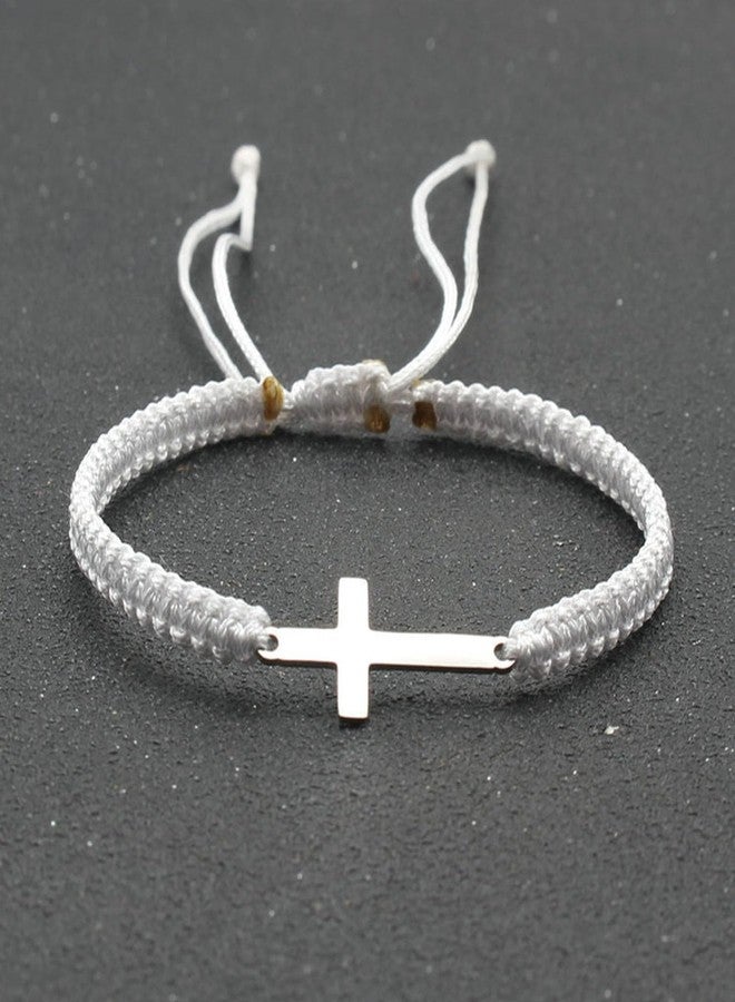 SCRDPRAD 2pcs Handmade Cross Colorful Adjustable Braided String Sideways Friendship Couple Rope Bangle Bracelet Hope Faith Christian Religious Lucky Protection Lucky Jewelry-set 1 - Image 2