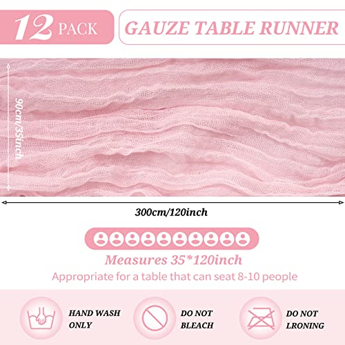 YMHPRIDE 12 Pack Cheesecloth Table Runner 35 x 120 inch Long Boho Cheese Cloth Gauze Table Runners Semi Sheer Table Runner for Wedding Decor, Bridal Shower, Birthday Party (Light Pink) - Image 2