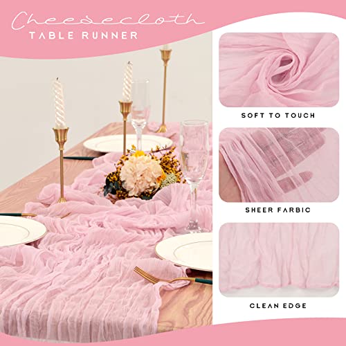 YMHPRIDE 12 Pack Cheesecloth Table Runner 35 x 120 inch Long Boho Cheese Cloth Gauze Table Runners Semi Sheer Table Runner for Wedding Decor, Bridal Shower, Birthday Party (Light Pink) - Image 4