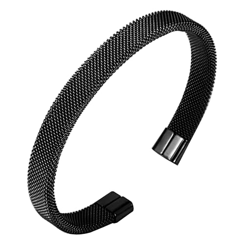 Thrillz Black Silver Bracelet For Women Stainless Steel Mesh Black Silver Cuff Bracelet For Men Women Girls Wristband Love Gifts Jewellery - Image 1