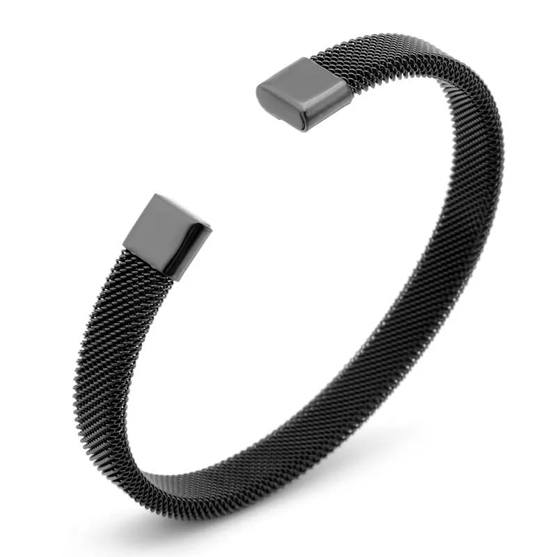 Thrillz Black Silver Bracelet For Women Stainless Steel Mesh Black Silver Cuff Bracelet For Men Women Girls Wristband Love Gifts Jewellery - Image 5