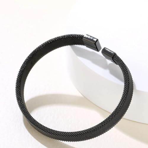 Thrillz Black Silver Bracelet For Women Stainless Steel Mesh Black Silver Cuff Bracelet For Men Women Girls Wristband Love Gifts Jewellery - Image 4