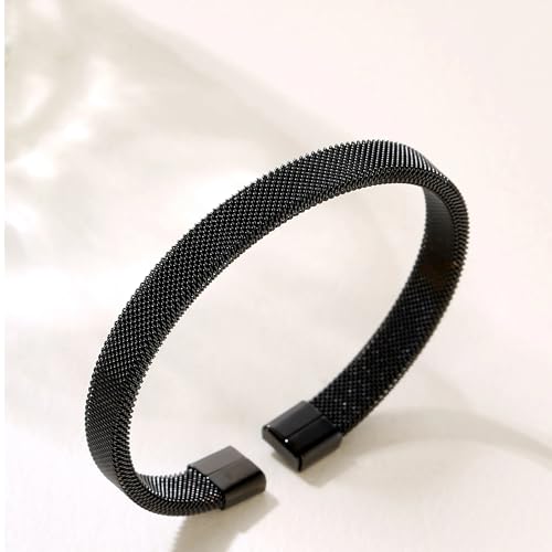 Thrillz Black Silver Bracelet For Women Stainless Steel Mesh Black Silver Cuff Bracelet For Men Women Girls Wristband Love Gifts Jewellery - Image 2