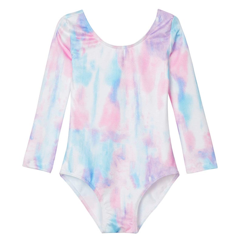 Domusgo Girls Gymnastics Leotards Size 3t 4t Sparkly Scrawl Multicolor One Piece Long Sleeve Dance Tumbling Outfits - Image 1