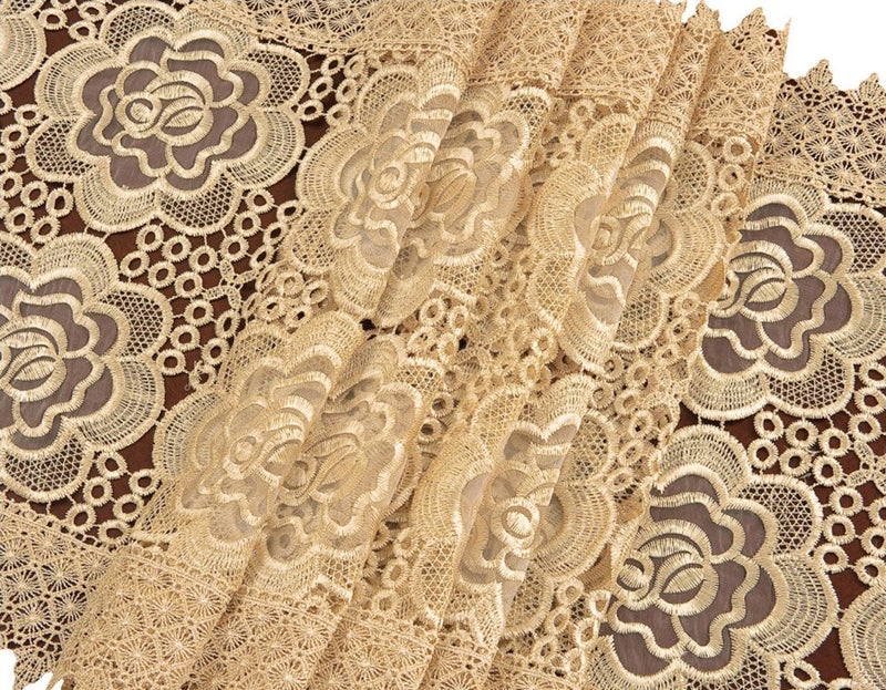 Simhomsen Small Beige Lace Table Runners Dresser Scarves Embroidered Rose Flower 16 × 48 Inch - Image 3
