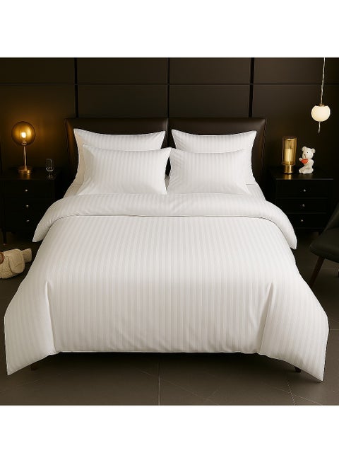 طقم غطاء لحاف مكون من 6 قطع - يتضمن غطاء لحاف واحد، وملاءة جاهزة واحدة و4 أكياس وسائد - مقاس كينج/كوين/مفرد، اللون أبيض