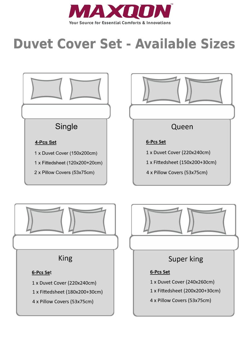 MAXQON - 6-Piece Duvet Cover Set – Includes 1 Duvet Cover, 1 Fitted Sheet & 4 Pillowcases – King/Queen/Single Sizes, Color White - Image 1
