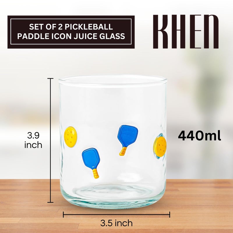 Khen Set of 2 Pickleball Paddle Icon Juice Glass Athletic Sports Cup 14.8oz Clear Stemless Cocktail Tumbler Leisure Game Night Barware Outdoor Indoor Party Recreation Gift for Player Enthusiast - Image 2