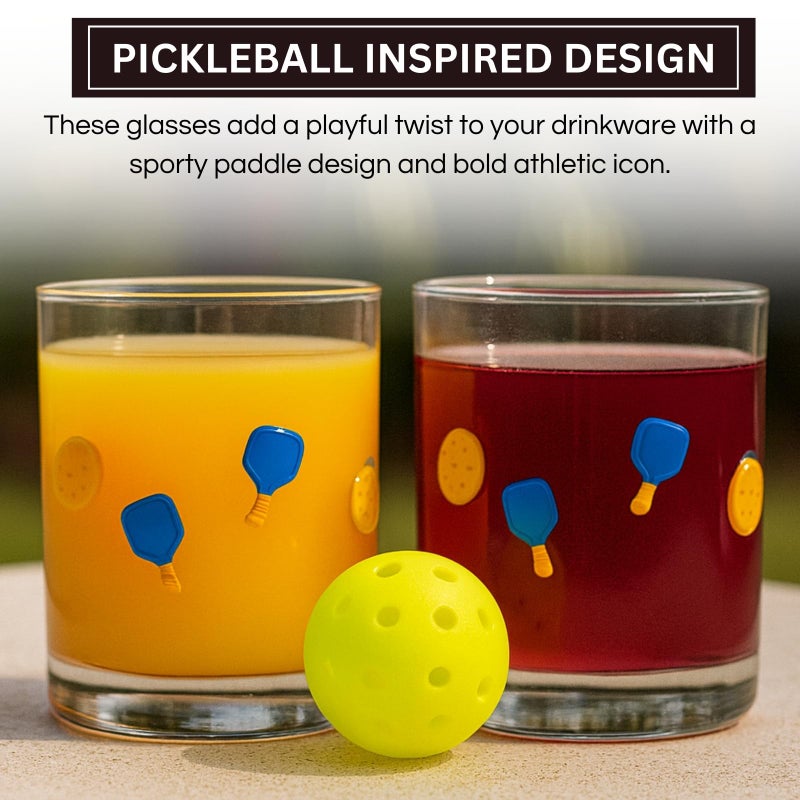 Khen Set of 2 Pickleball Paddle Icon Juice Glass Athletic Sports Cup 14.8oz Clear Stemless Cocktail Tumbler Leisure Game Night Barware Outdoor Indoor Party Recreation Gift for Player Enthusiast - Image 3