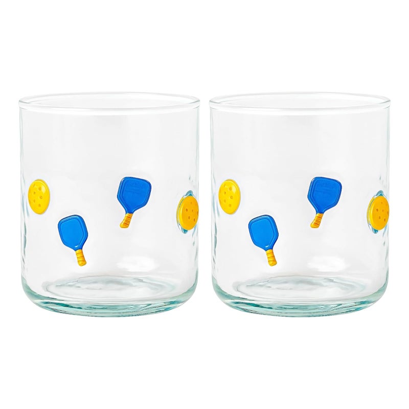 Khen Set of 2 Pickleball Paddle Icon Juice Glass Athletic Sports Cup 14.8oz Clear Stemless Cocktail Tumbler Leisure Game Night Barware Outdoor Indoor Party Recreation Gift for Player Enthusiast - Image 1