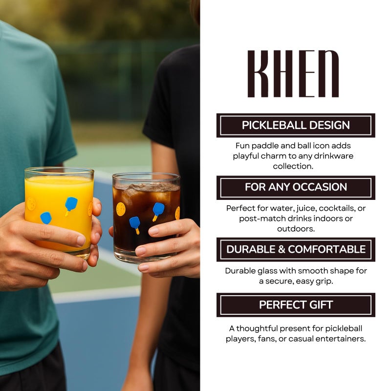 Khen Set of 2 Pickleball Paddle Icon Juice Glass Athletic Sports Cup 14.8oz Clear Stemless Cocktail Tumbler Leisure Game Night Barware Outdoor Indoor Party Recreation Gift for Player Enthusiast - Image 5