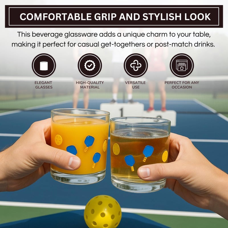 Khen Set of 2 Pickleball Paddle Icon Juice Glass Athletic Sports Cup 14.8oz Clear Stemless Cocktail Tumbler Leisure Game Night Barware Outdoor Indoor Party Recreation Gift for Player Enthusiast - Image 4