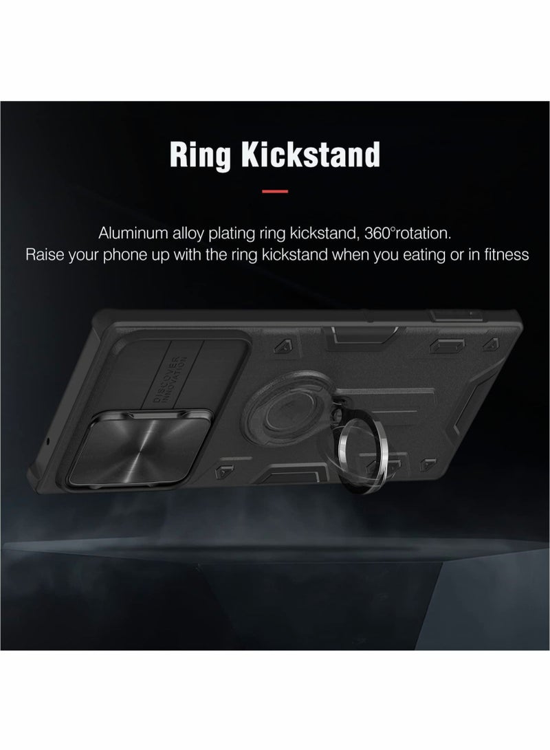 Captaintech Case for Samsung S22 Ultra Case with Kickstand & Camera Lens Cover, Shockproof Hard PC Back and Soft Silicone Bumper Hybrid Protective Cover for Samsung Galaxy S22 Ultra Cover 6.8'' （Black) - Image 4