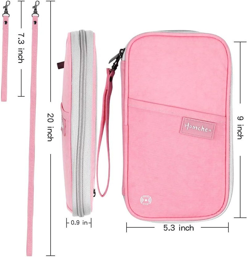 homchen RFID Passport Wallet with Vaccine Card Slot, Family Travel Passport Holder Document Organizer Bag with Wrist & Neck Double Strap - Image 2
