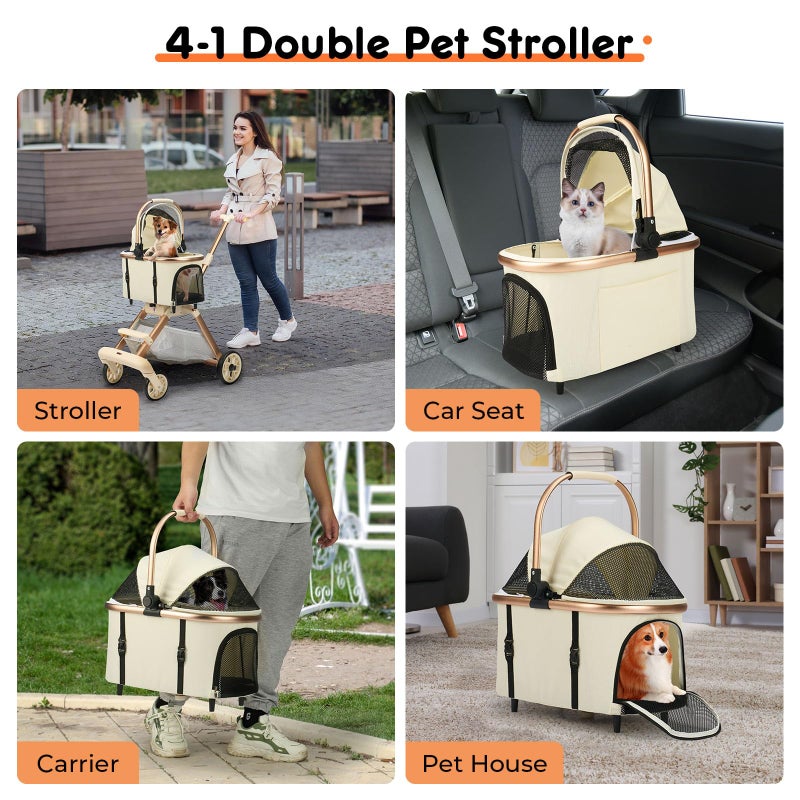 LXEVRA Pet Stroller for Small Dogs - 3 In1 Dog Stroller with Adjustable Handle and Detachable Carrier Car Seat, Foldable Cat Stoller with 5" Lockable All-Terrain Wheels - Image 3