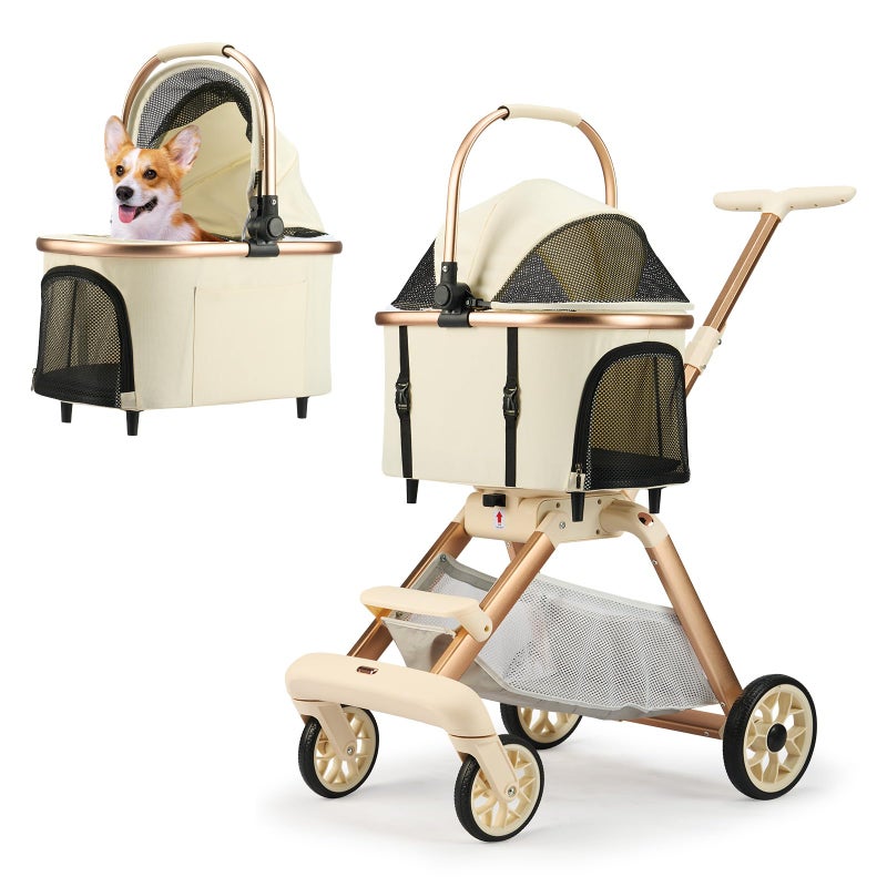LXEVRA Pet Stroller for Small Dogs - 3 In1 Dog Stroller with Adjustable Handle and Detachable Carrier Car Seat, Foldable Cat Stoller with 5" Lockable All-Terrain Wheels - Image 1