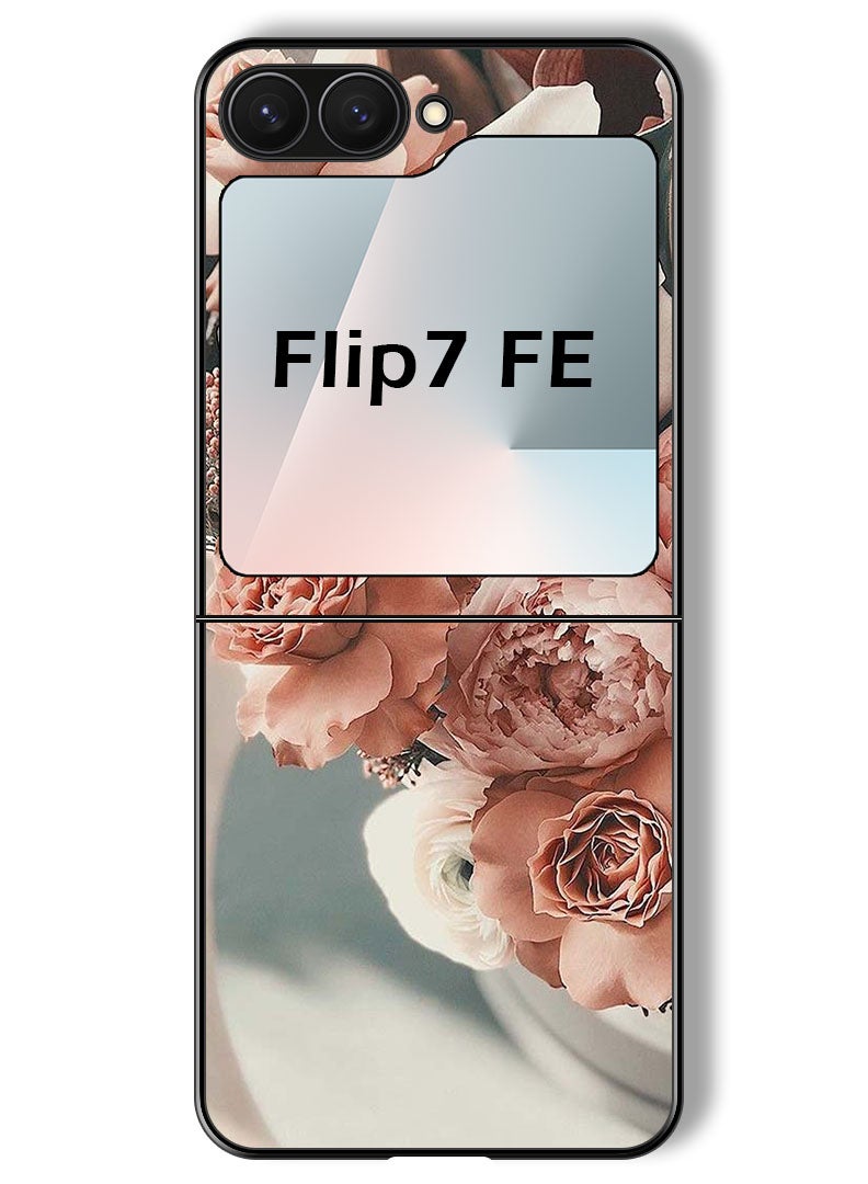 Theodor Case Compatible with Samsung Galaxy Z Flip 7 FE 6.7 Inch Protection Shockproof Bumper Cover Peach Roses - Image 1