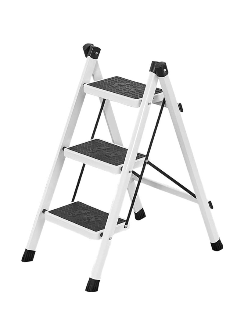 ALSAHAH 3-Step Foldable Steel Ladder – Sturdy and Safe up to 150 kg, Versatile Design with Non-Slip Steps – White  - Image 1